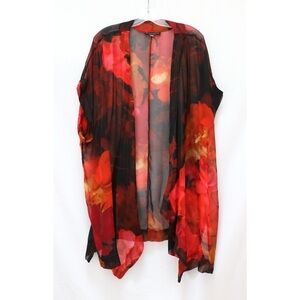 NWOT Bryn Walker kimono cardigan XL plus size silk floral print red black paint